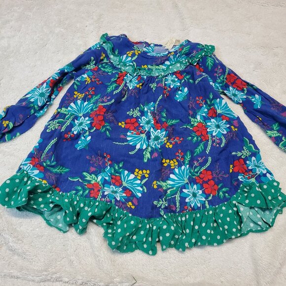 Matilda Jane Navy Blue Floral Green‎ Dot Ruffle Merry and Bright Holiday Dress 4 - Picture 1 of 7